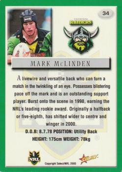 2000 Select #34 Mark McLinden Back